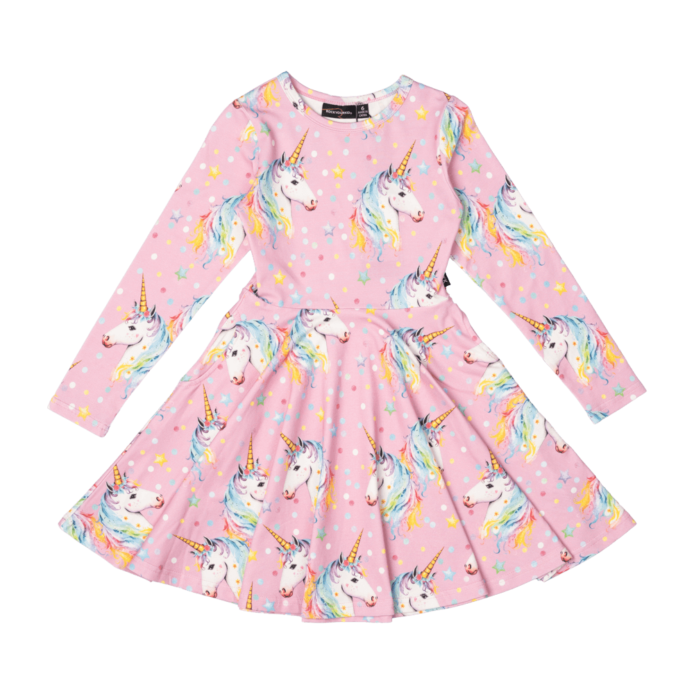 Rock Your Baby Dotty Unicorn Waisted Dress