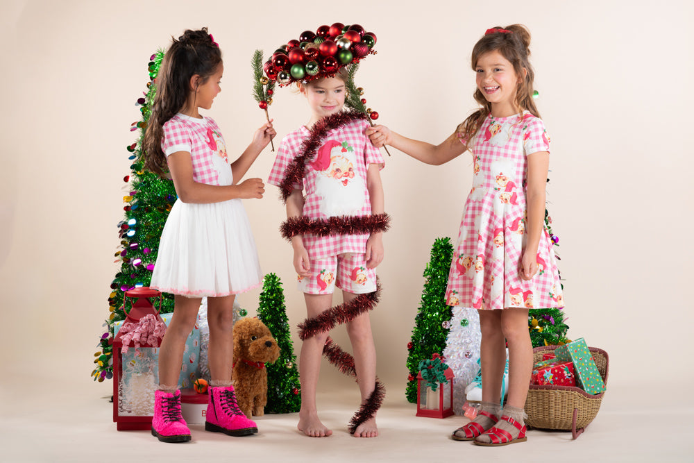 Rock Your Baby Santa Gingham Waisted Dress