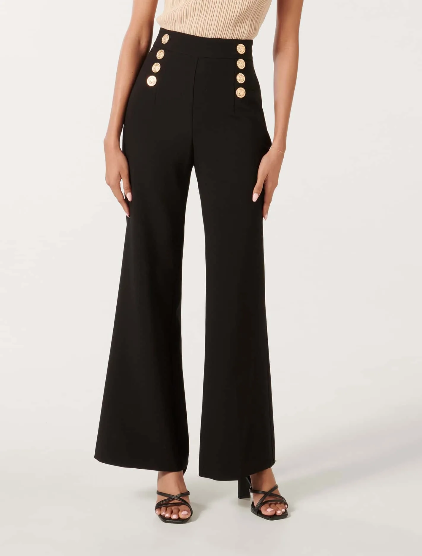 Sara Petite Button Up Slim Flare Pants