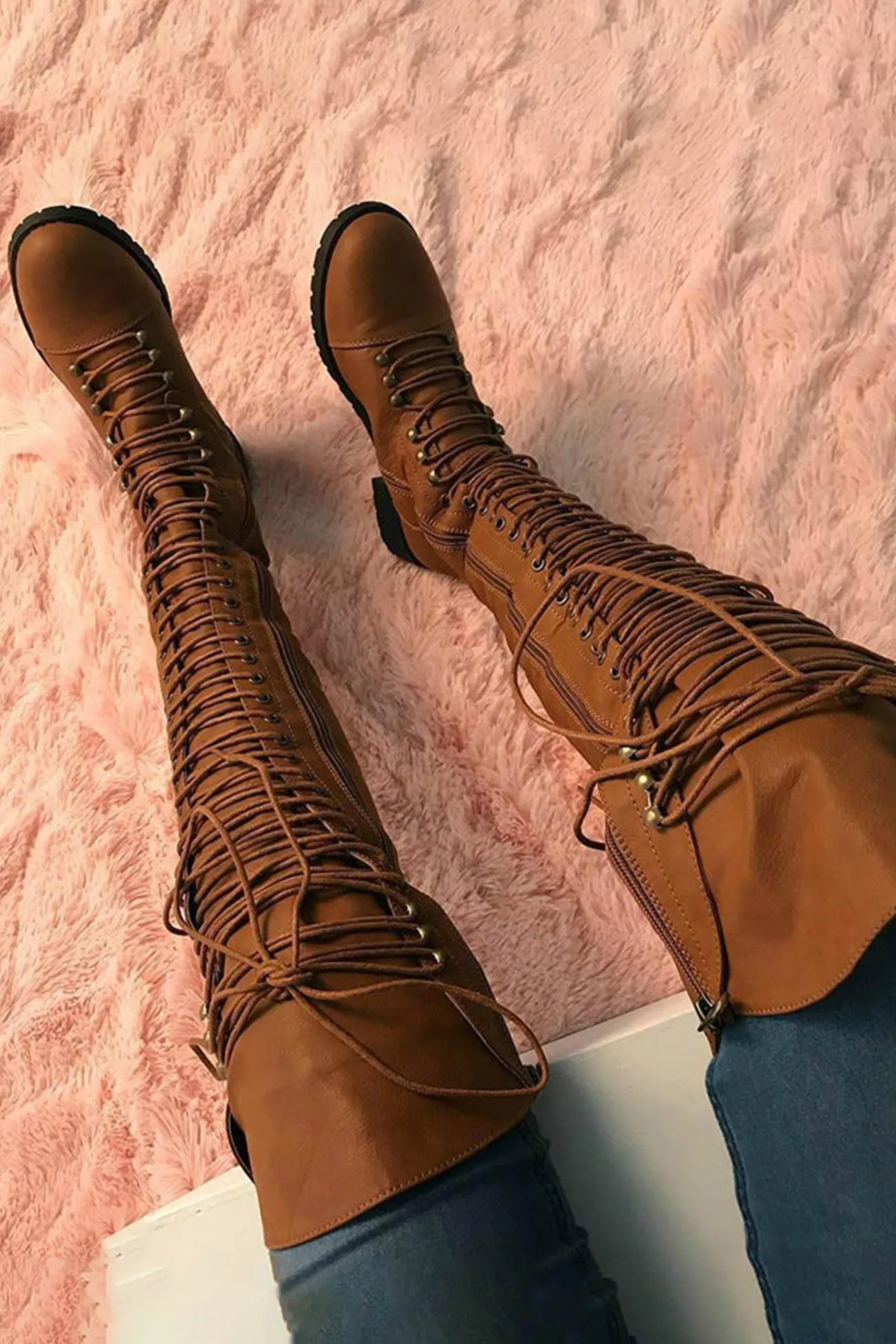 Strappy Leather Over The Knee Boots