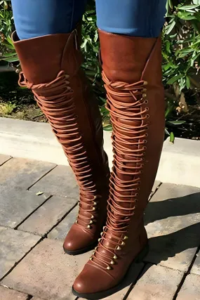 Strappy Leather Over The Knee Boots