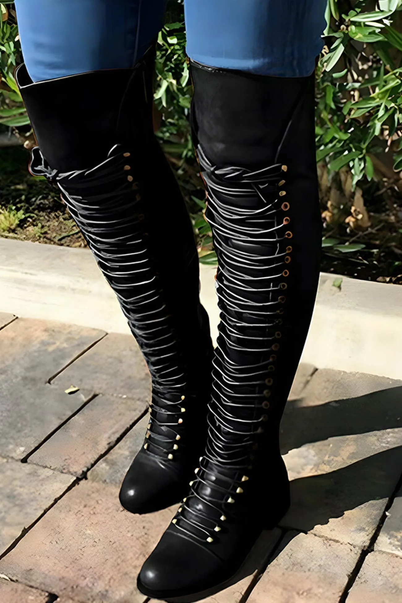 Strappy Leather Over The Knee Boots