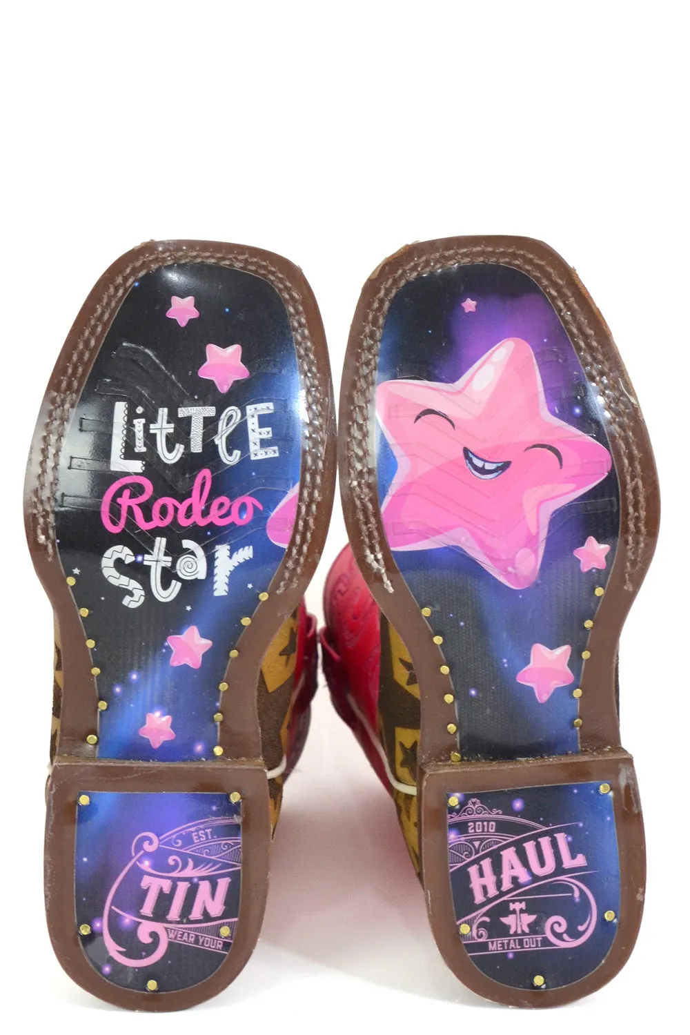 Tin Haul Kids Girls Starring Me Tan/Pink Leather Cowboy Boots 13