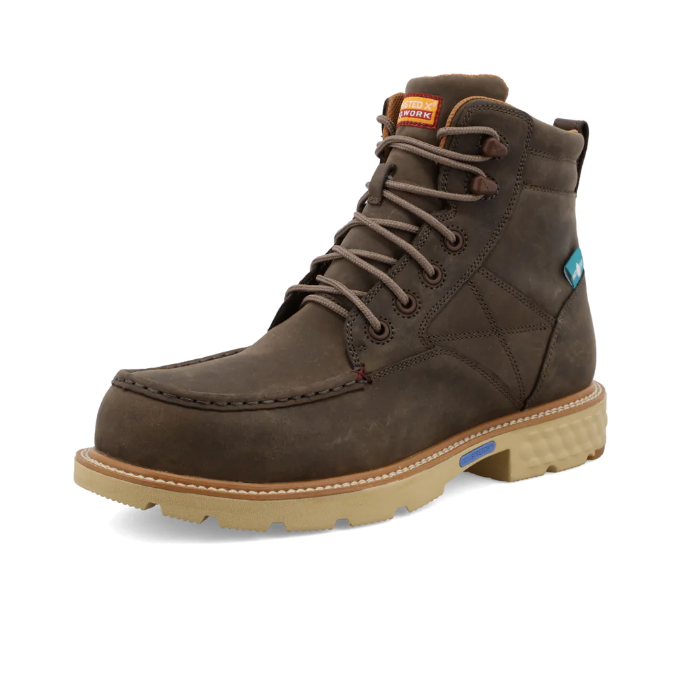 Twisted X Mens 6′ Lace Up Composite Toe Boots- Shitake Brown