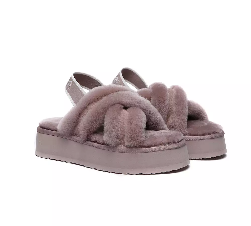 UGG Australian Shepherd Ugg Women High Platform Cross-Over Fluffy Slides Aditi