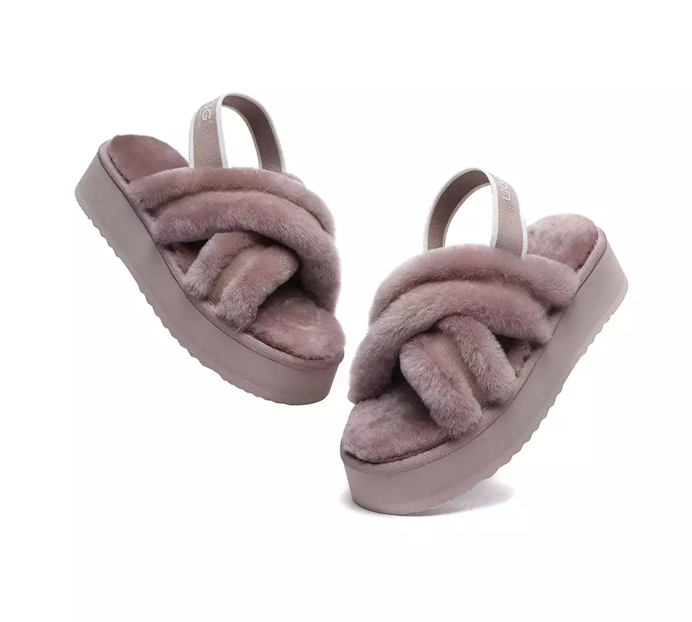 UGG Australian Shepherd Ugg Women High Platform Cross-Over Fluffy Slides Aditi