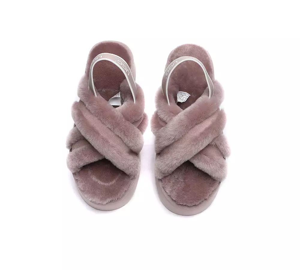 UGG Australian Shepherd Ugg Women High Platform Cross-Over Fluffy Slides Aditi