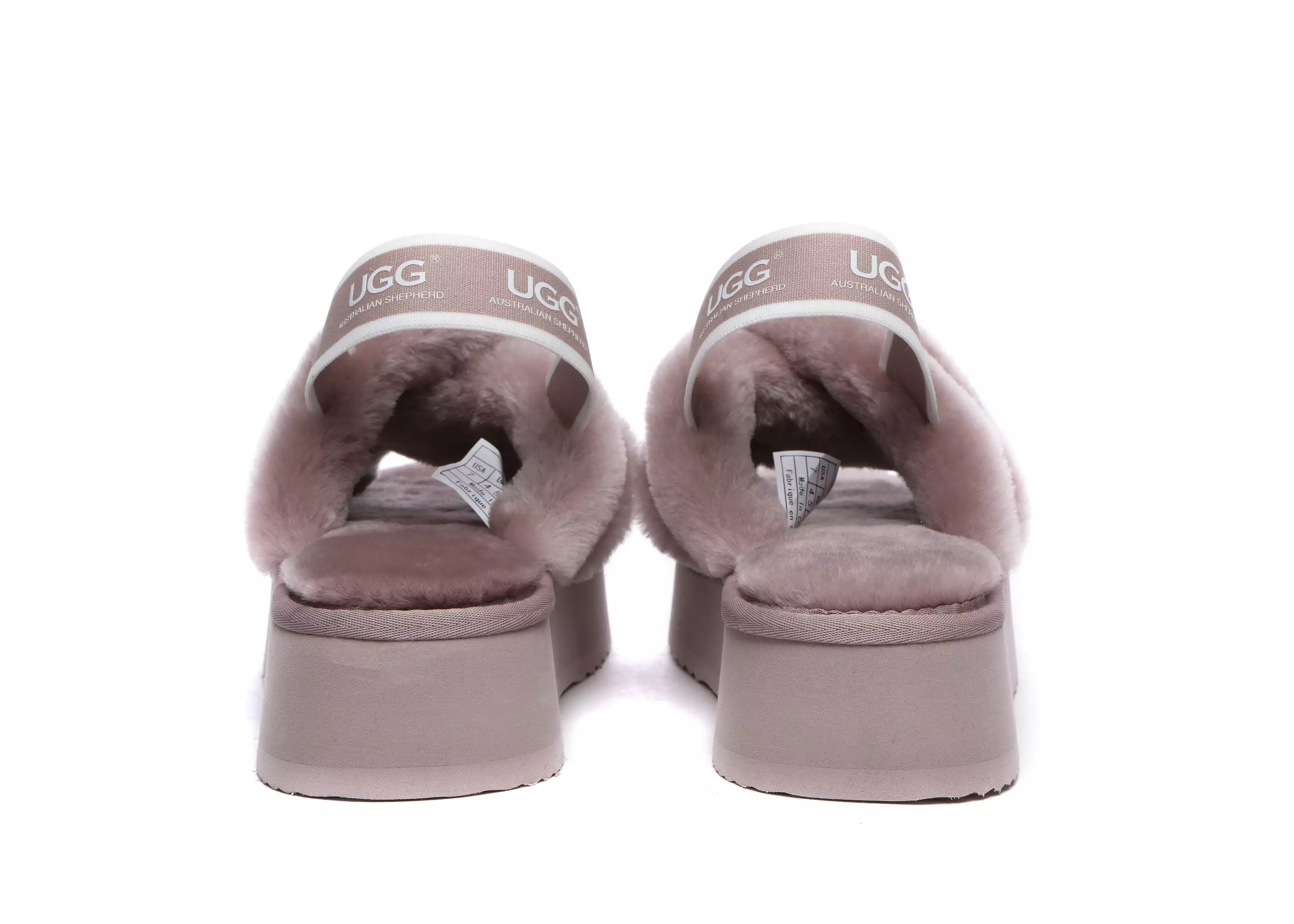 UGG Australian Shepherd Ugg Women High Platform Cross-Over Fluffy Slides Aditi