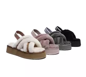 UGG Australian Shepherd Ugg Women High Platform Cross-Over Fluffy Slides Aditi