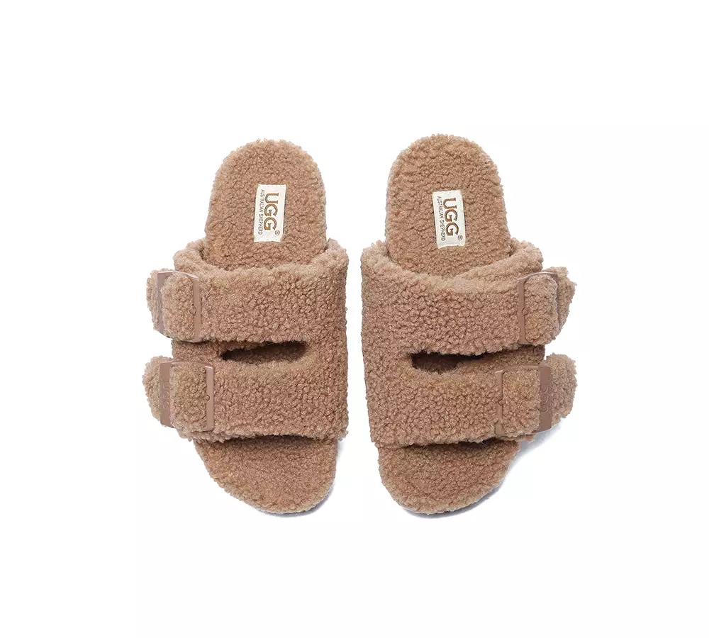 UGG AUSTRALIAN SHEPHERD Women Shearling Buckle Sandal Slides Jennie