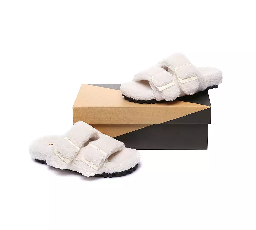 UGG AUSTRALIAN SHEPHERD Women Shearling Buckle Sandal Slides Jennie