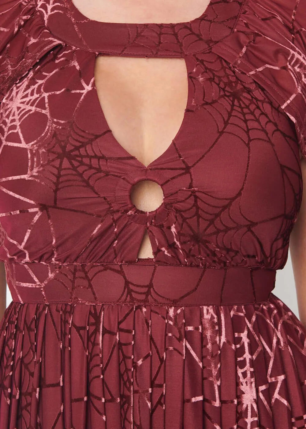 Unique Vintage Smak Parlor Minerva Spiderweb 70's Cape Maxi Dress Burgundy