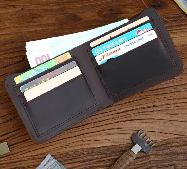 Unisex Handmade Genuine Cow Leather Money Card Holder Wallet