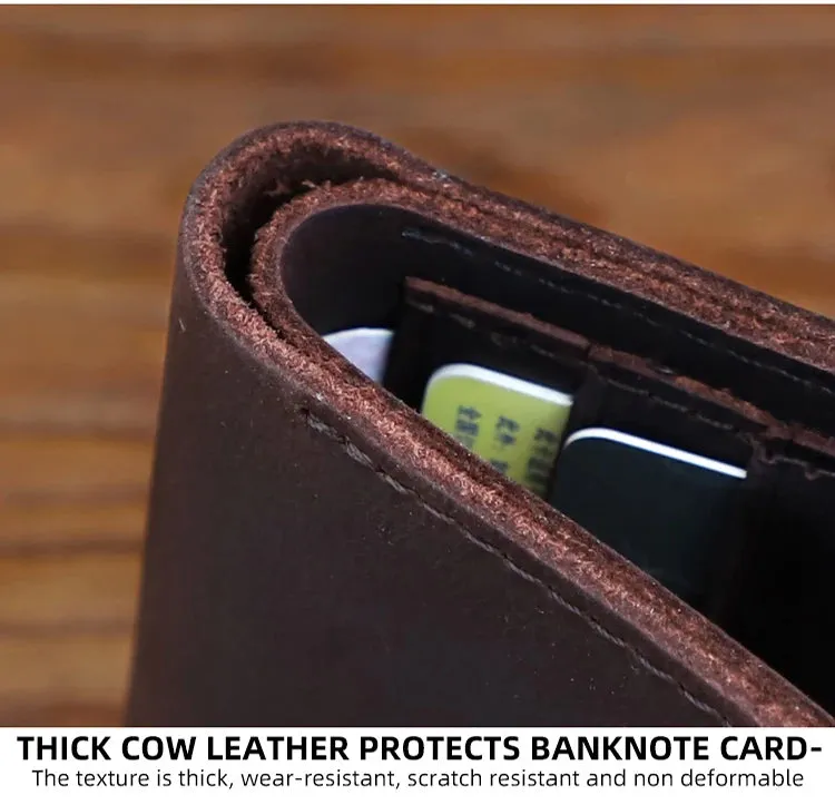 Unisex Handmade Genuine Cow Leather Money Card Holder Wallet