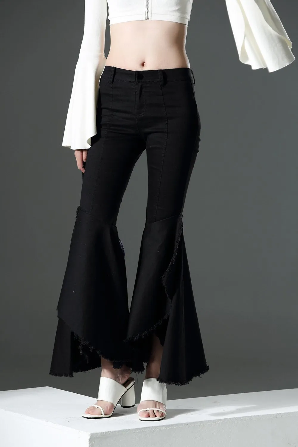 Usatani High Waisted Pocket Flare Pants - Black