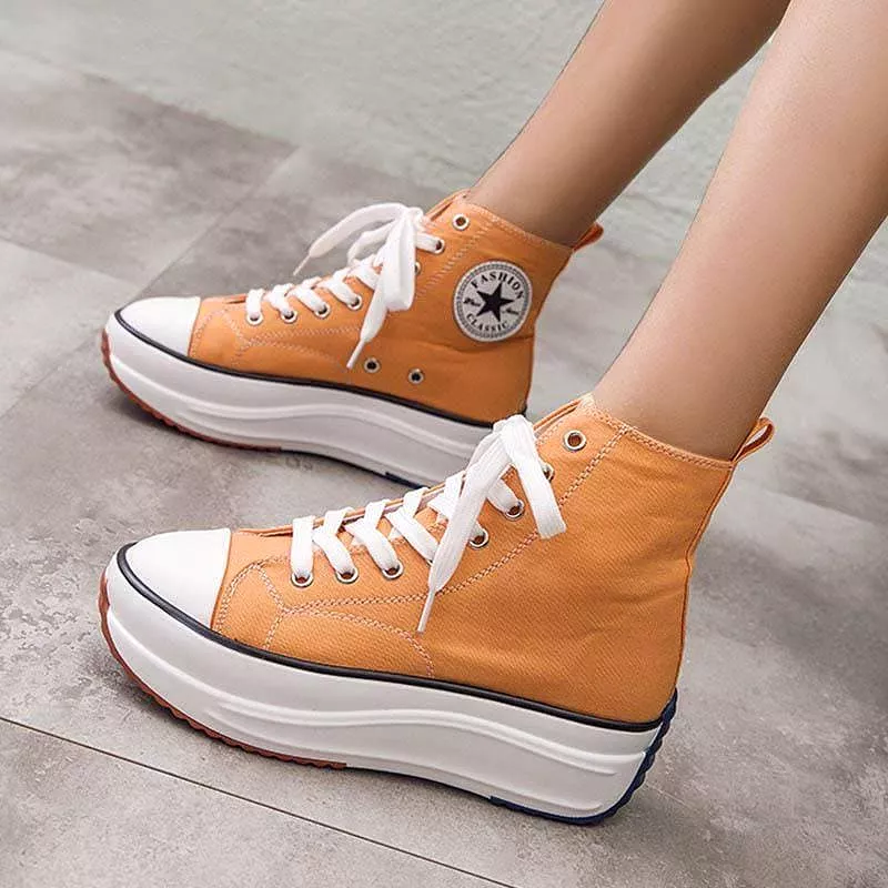 Women's Fashion Casual Lace-up Platform Heel Sneakers