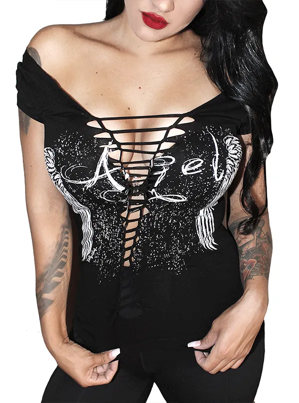 Women's Gothic Angel Slashed & Braided Tee