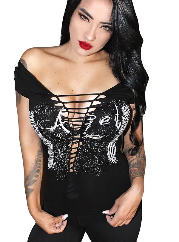 Women's Gothic Angel Slashed & Braided Tee