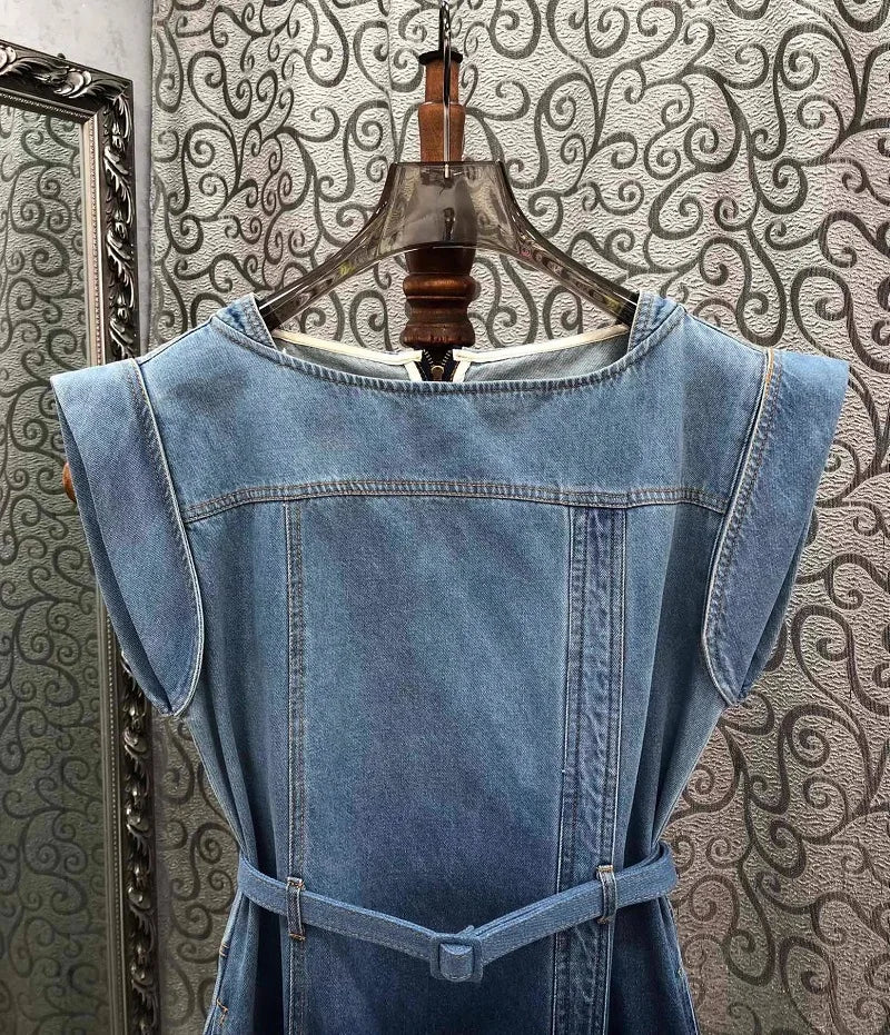 Womens Gradient Denim Dresses 100% Cotton Denim Dress 2024 Summer Luxury Design