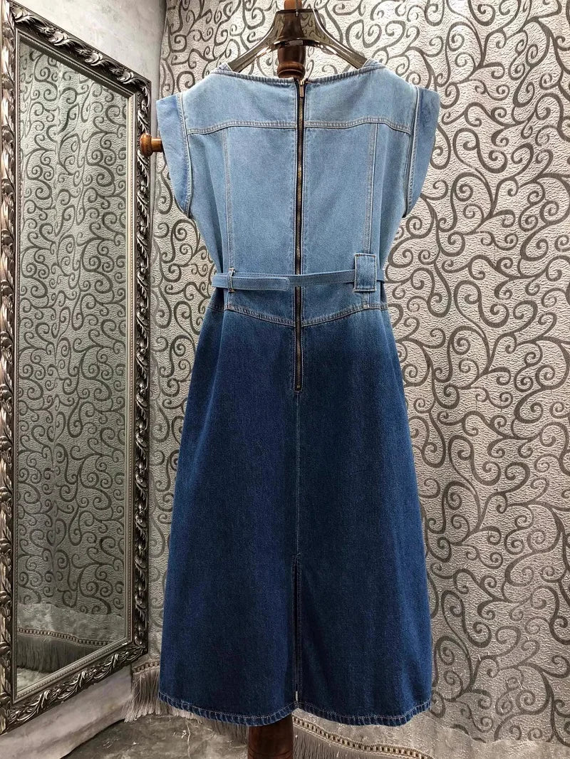 Womens Gradient Denim Dresses 100% Cotton Denim Dress 2024 Summer Luxury Design